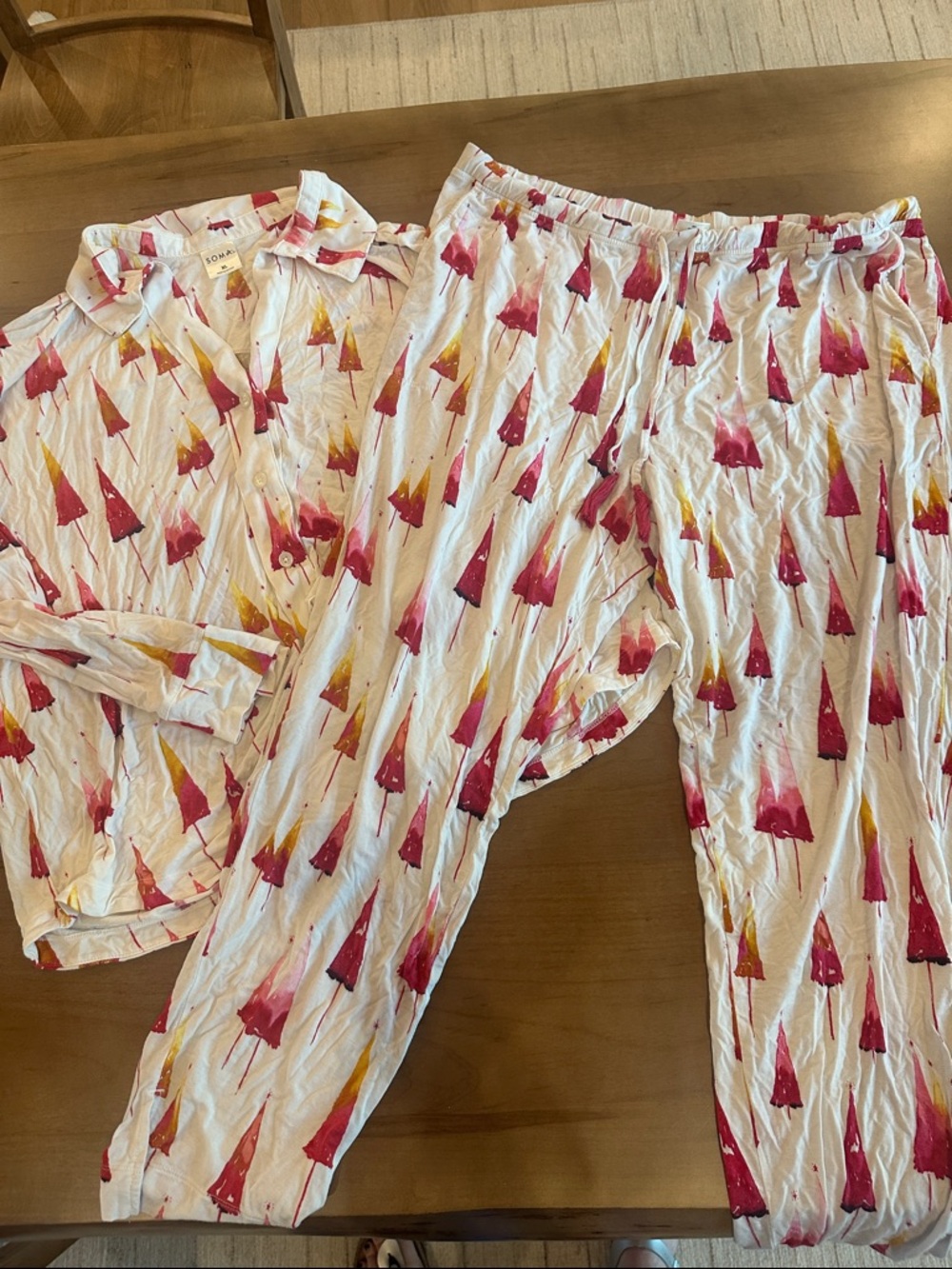 Soma White Pajama Set with Pink & Yellow Tree Print